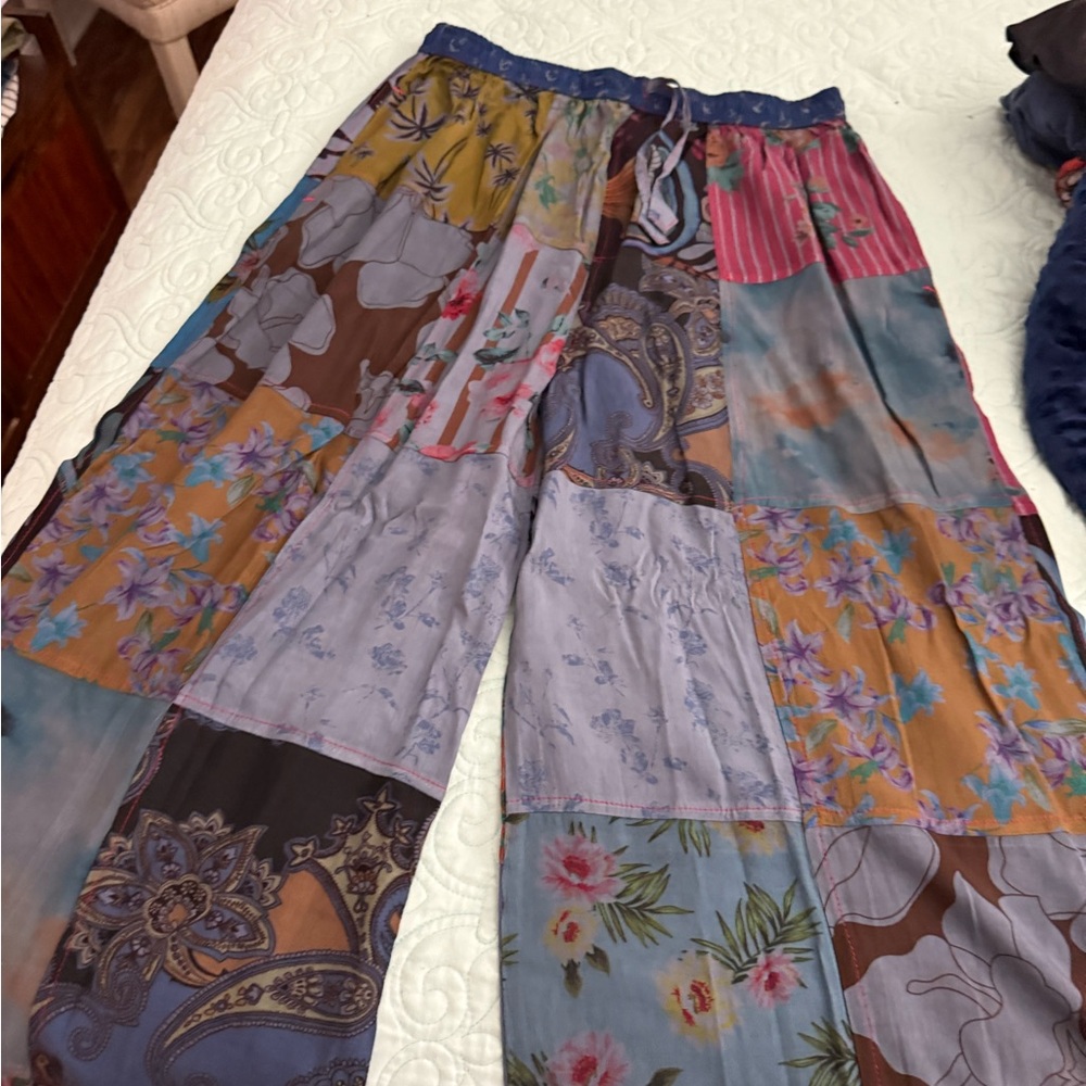 NWT Colorful Patchwork Wide-Leg Pants